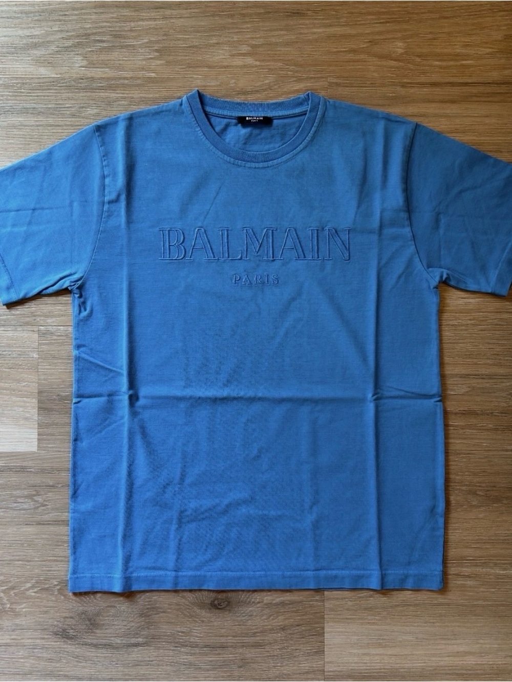 Balmain Paris Men's Blue Embroidered Logo T-Shirt - Size XL